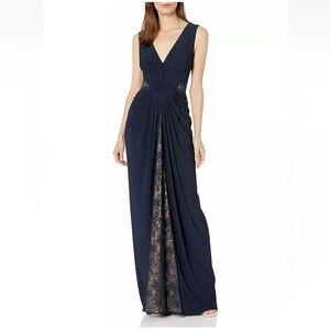 TADASHI SHOJI Blue Sleeveless V Neck Full-Length Formal Mermaid Gown - Reemoly